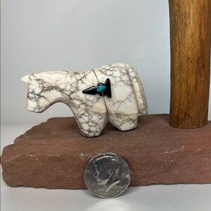 White and Black Magnesite Stone Horse Figurine.